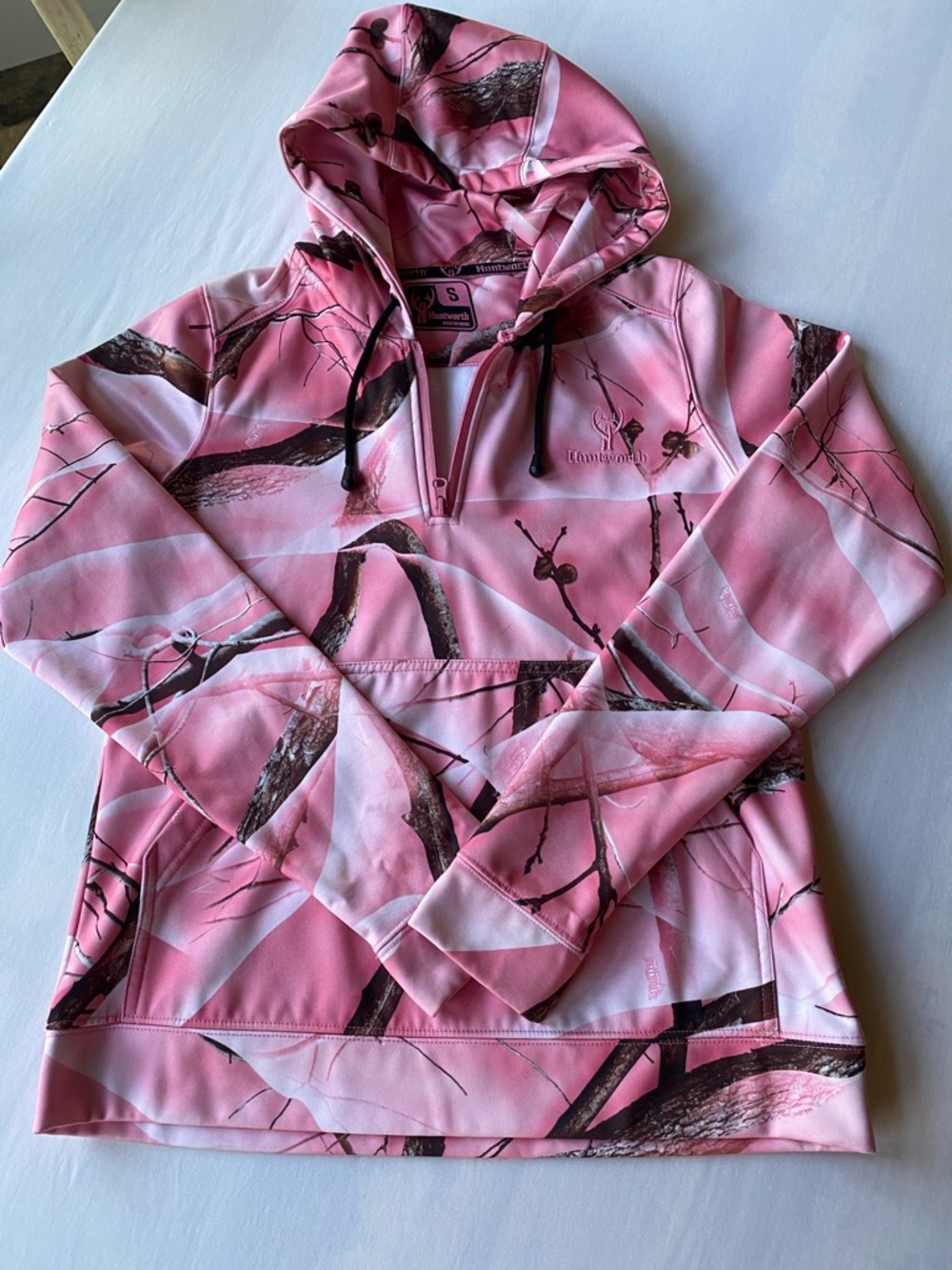 Pink and Brown Camo Half-Zip Hooded Sweatshirt